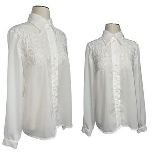 80s Abstract Embroidered Point Spread Collar Blouse | Size 10